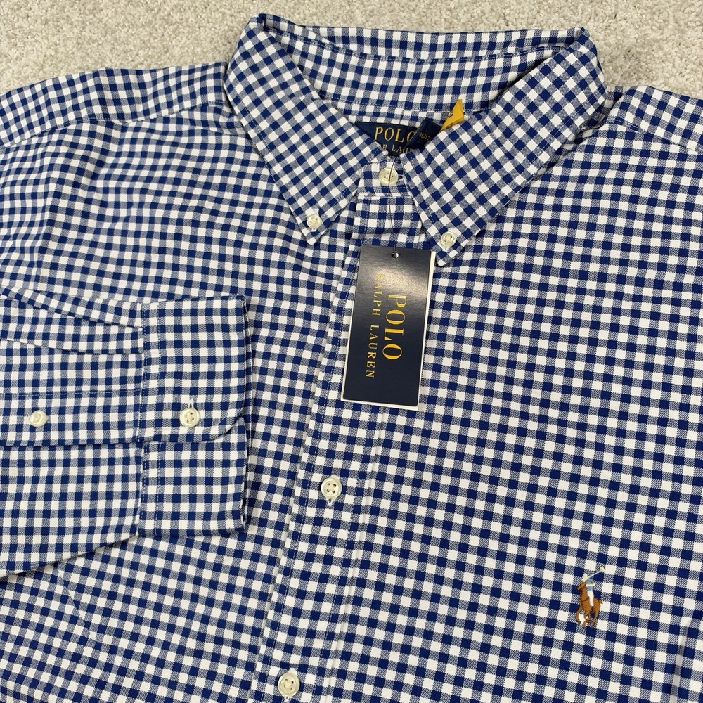 New Polo Ralph Lauren BLUE/WHITE GINGHAM Check Shirt Men 5XB PONY